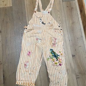 Magnolia Pearl Dreamsicle Daphne Appliqué Striped Overalls Birds 045 O/S